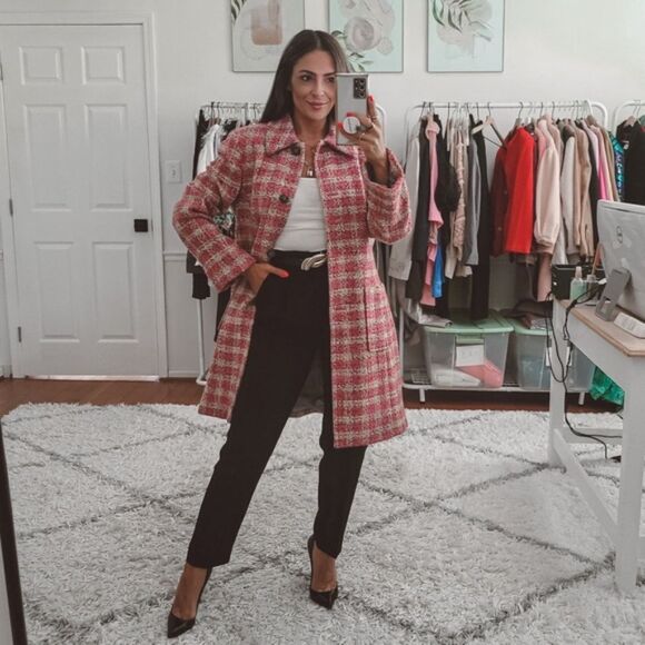 Anne Klein pink tweed coat - Picture 2 of 4